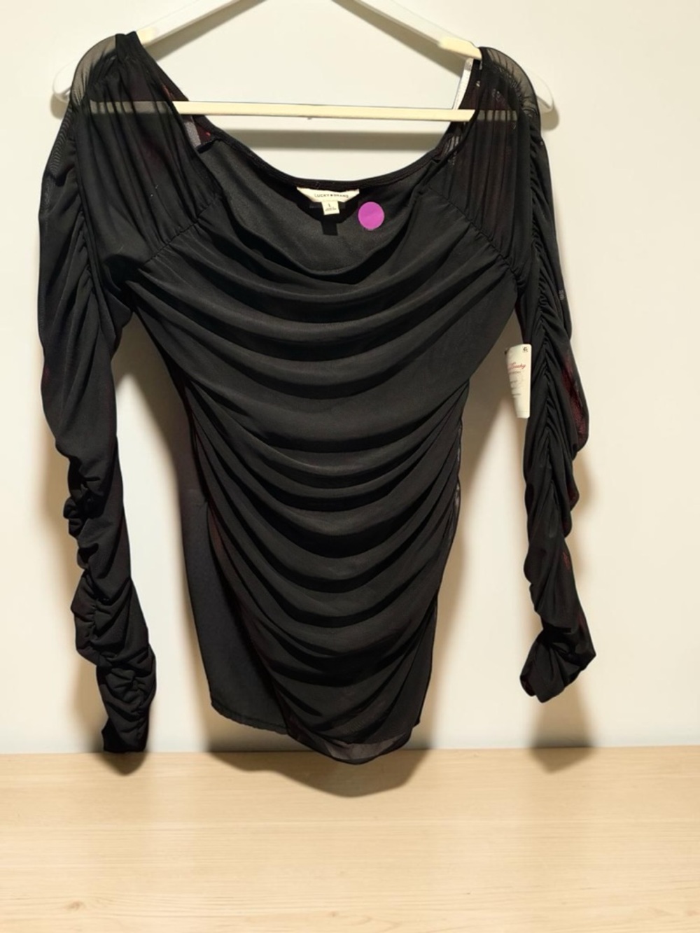 Lucky Brand Black Ruched Blouse